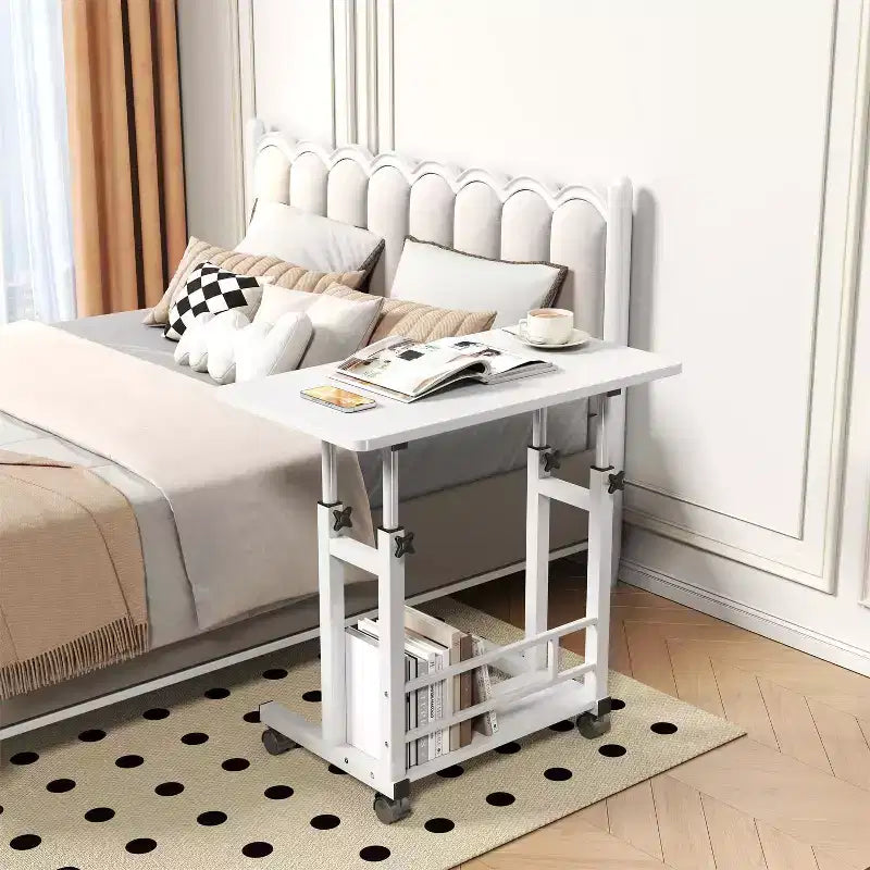 Scrivania mobile regolabile in altezza con rotelle e cassetto, 80 cm L x 40 cm P, intervallo di altezza 69–90 cm