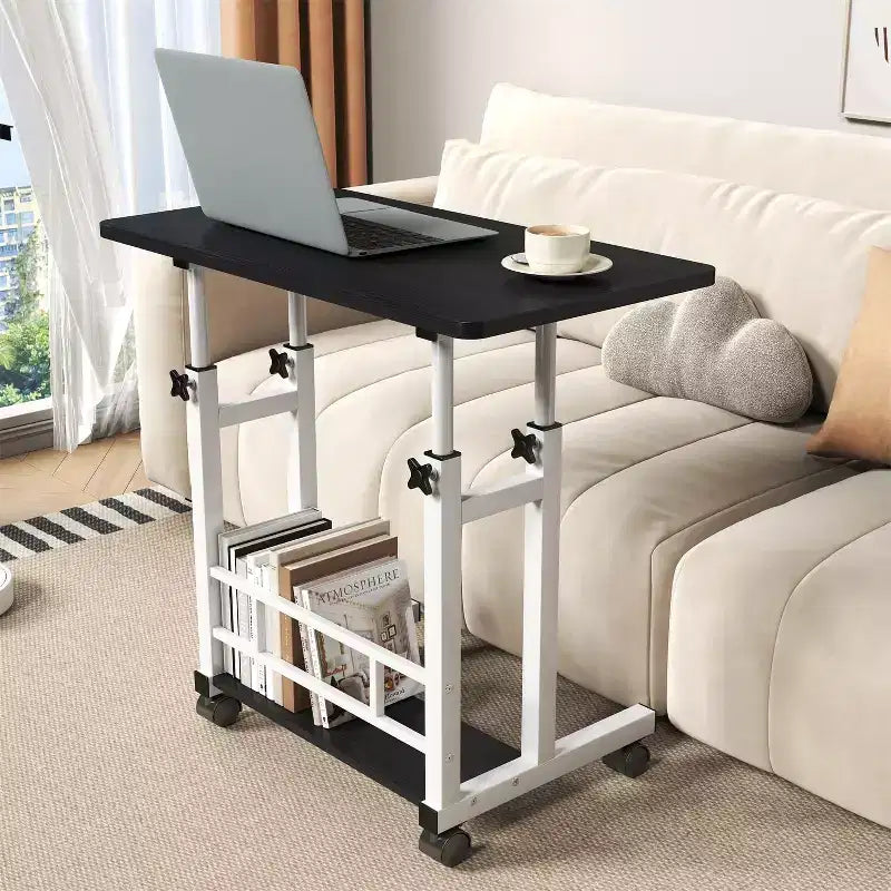 Scrivania mobile regolabile in altezza con rotelle e cassetto, 80 cm L x 40 cm P, intervallo di altezza 69–90 cm