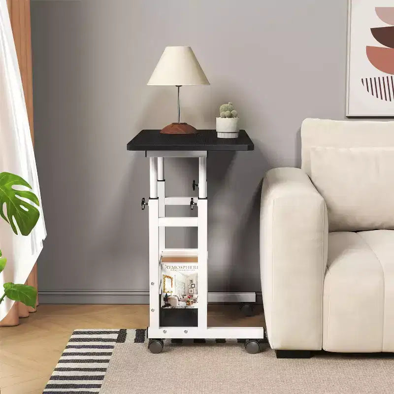 Scrivania mobile regolabile in altezza con rotelle e cassetto, 80 cm L x 40 cm P, intervallo di altezza 69–90 cm