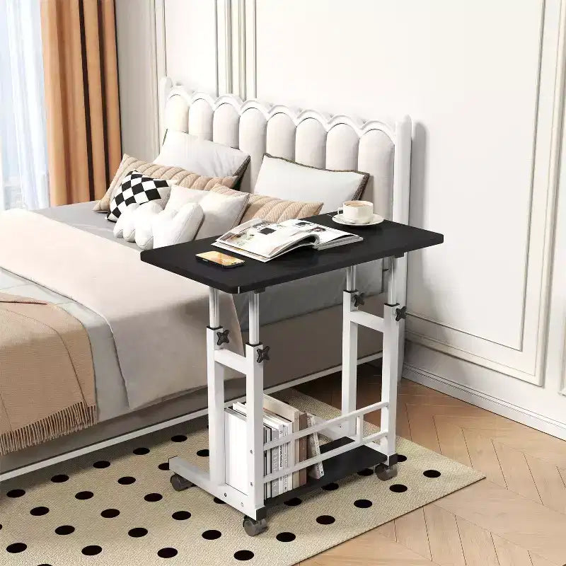 Scrivania mobile regolabile in altezza con rotelle e cassetto, 80 cm L x 40 cm P, intervallo di altezza 69–90 cm