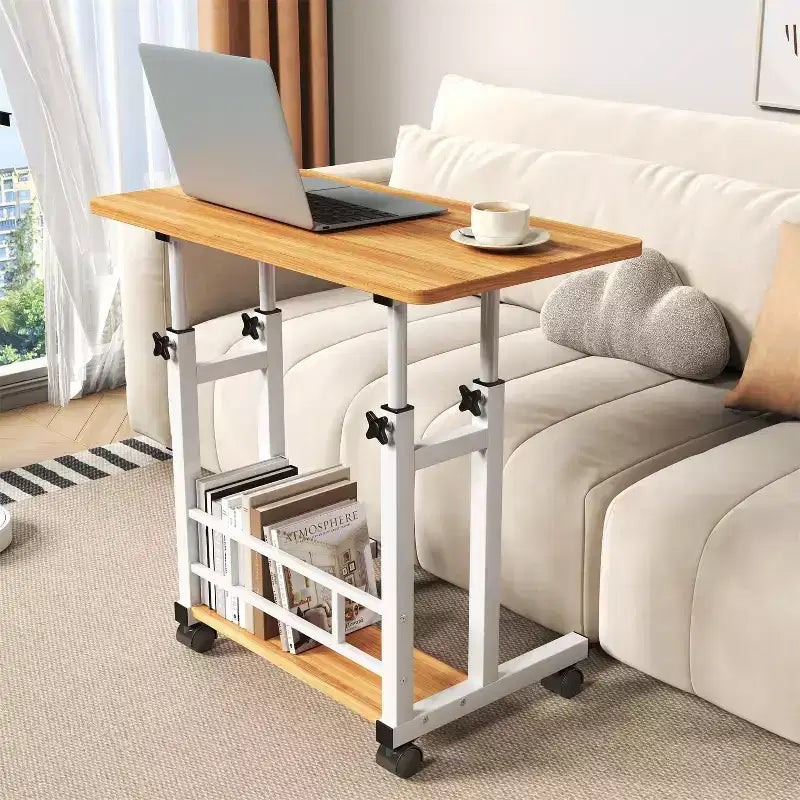 Scrivania mobile regolabile in altezza con rotelle e cassetto, 80 cm L x 40 cm P, intervallo di altezza 69–90 cm