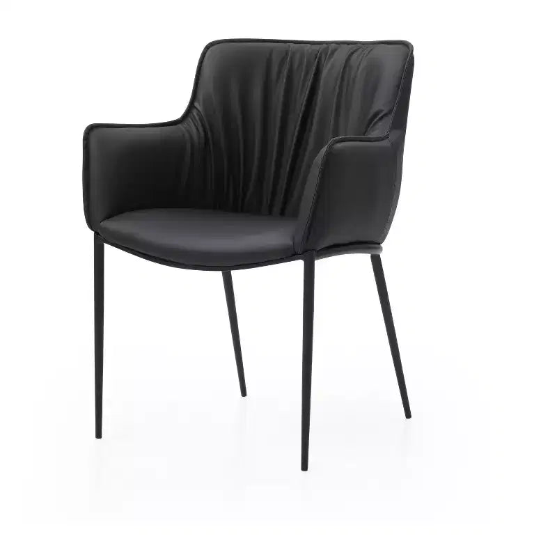 Sedia da pranzo con braccioli in similpelle nera e struttura in acciaio, 61 cm L x 63,5 cm P x 86,4 cm H
