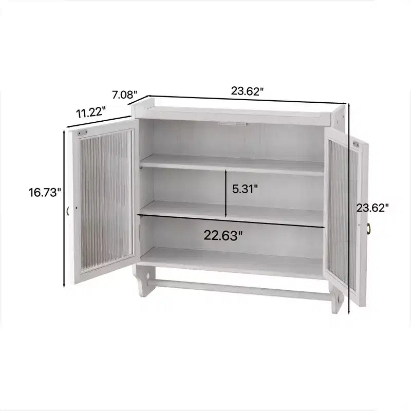 Credenza da Cucina e Sala da Pranzo con Doppia Porta in Vetro da 63 cm e Portasciugamani a 3 Livelli - Bianco