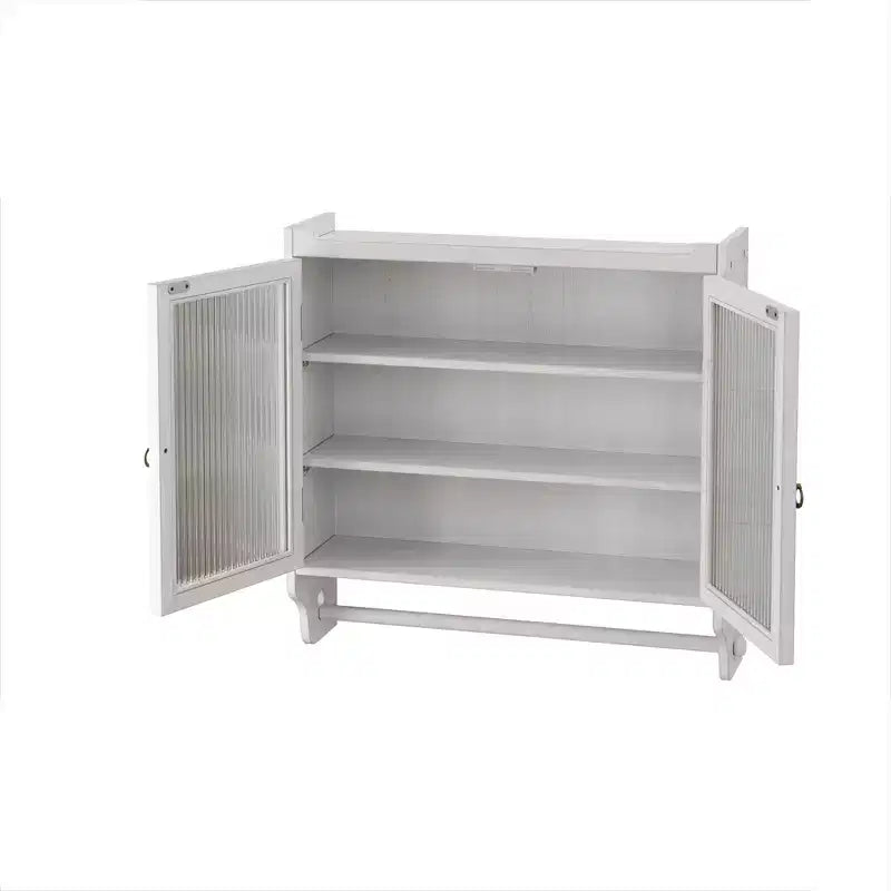 Credenza da Cucina e Sala da Pranzo con Doppia Porta in Vetro da 63 cm e Portasciugamani a 3 Livelli - Bianco