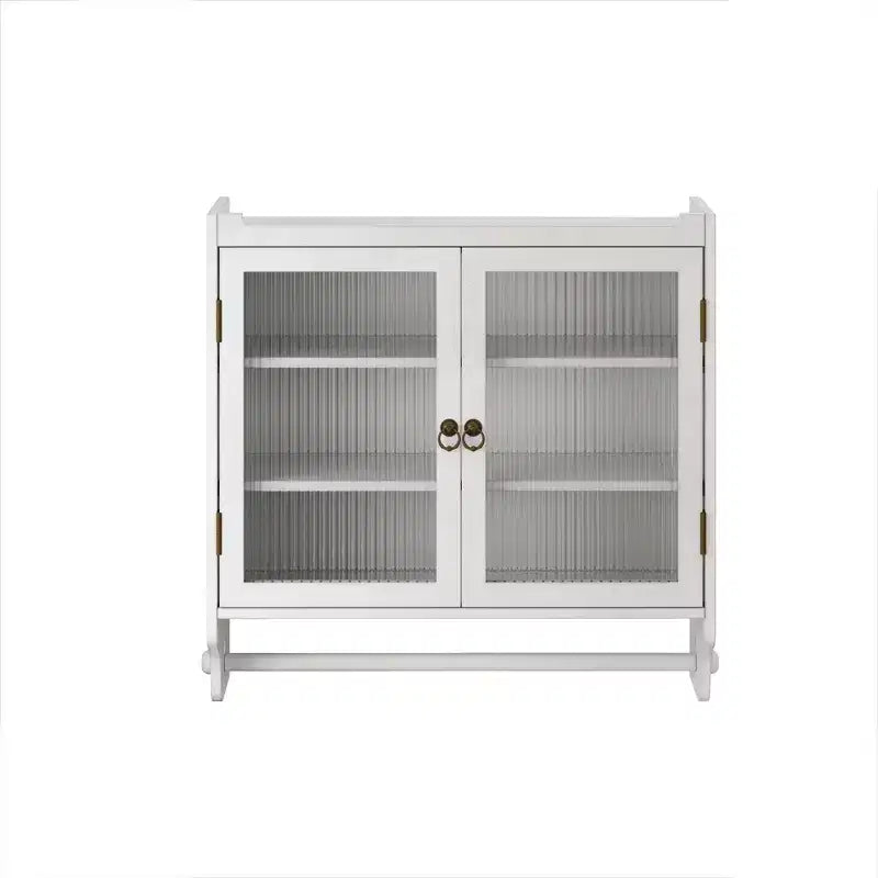 Credenza da Cucina e Sala da Pranzo con Doppia Porta in Vetro da 63 cm e Portasciugamani a 3 Livelli - Bianco