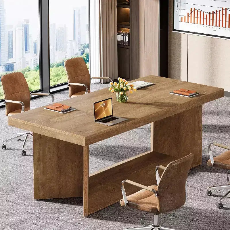 Scrivania direzionale da 63 pollici per ufficio domestico, workstation in stile rustico con piedistallo resistente - Marrone rustico