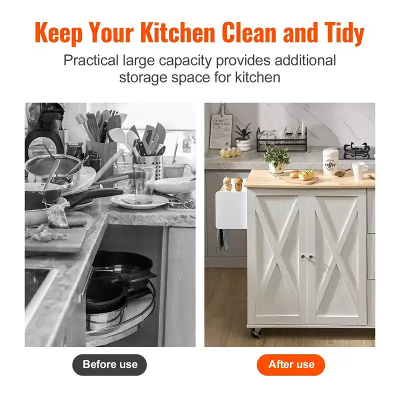 Carrello da Cucina con Top a Ribalta, Mobile Contenitore, Cassetto e Portaspezie su Ruote, Bianco