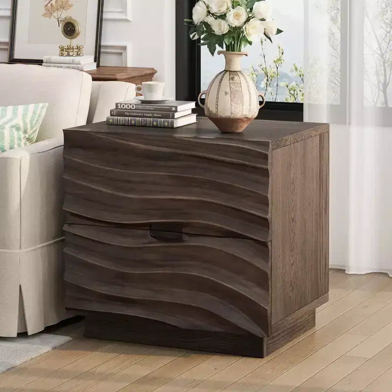 Comodino moderno in legno con 2 cassetti, 59,9 cm L x 40 cm P x 57,6 cm A