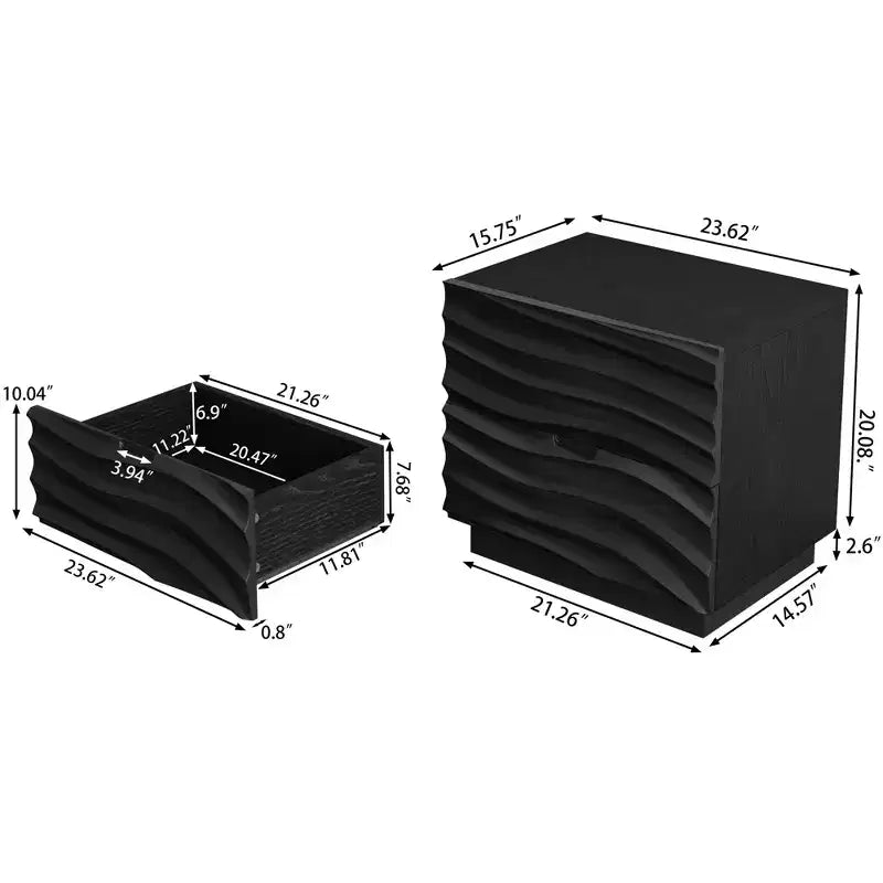 Comodino moderno in legno con 2 cassetti, 59,9 cm L x 40 cm P x 57,6 cm A