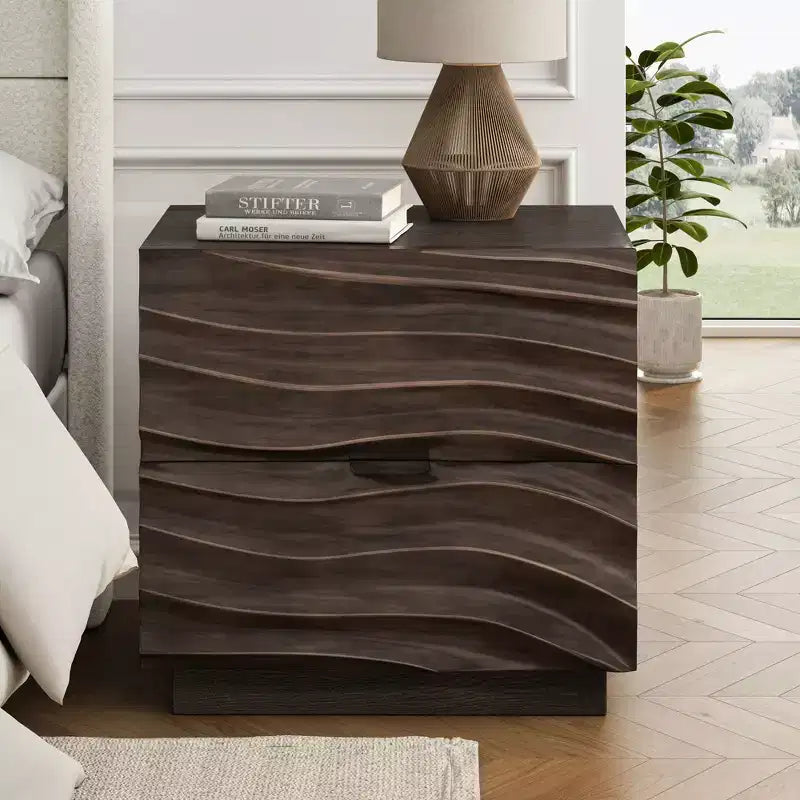 Comodino moderno in legno con 2 cassetti, 59,9 cm L x 40 cm P x 57,6 cm A
