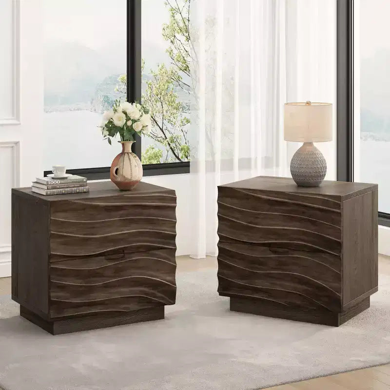 Comodino moderno in legno con 2 cassetti, 59,9 cm L x 40 cm P x 57,6 cm A