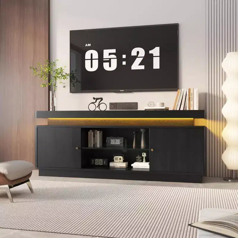 Mobile TV con 2 ante - Consolle multimediale per soggiorno, finitura noce