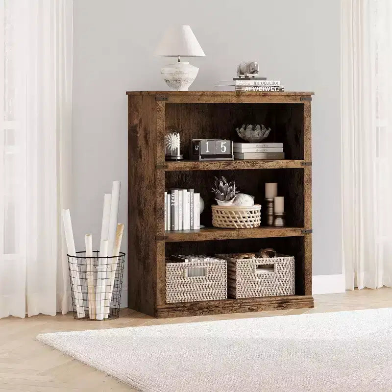 Libreria in legno a 5 ripiani con struttura rustica, scaffale portaoggetti alto 100 cm
