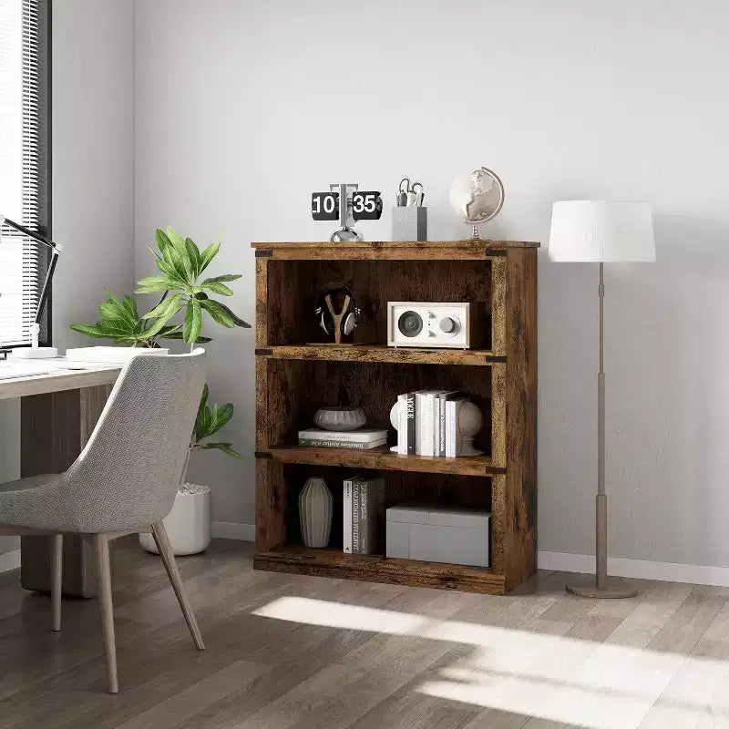 Libreria in legno a 5 ripiani con struttura rustica, scaffale portaoggetti alto 100 cm