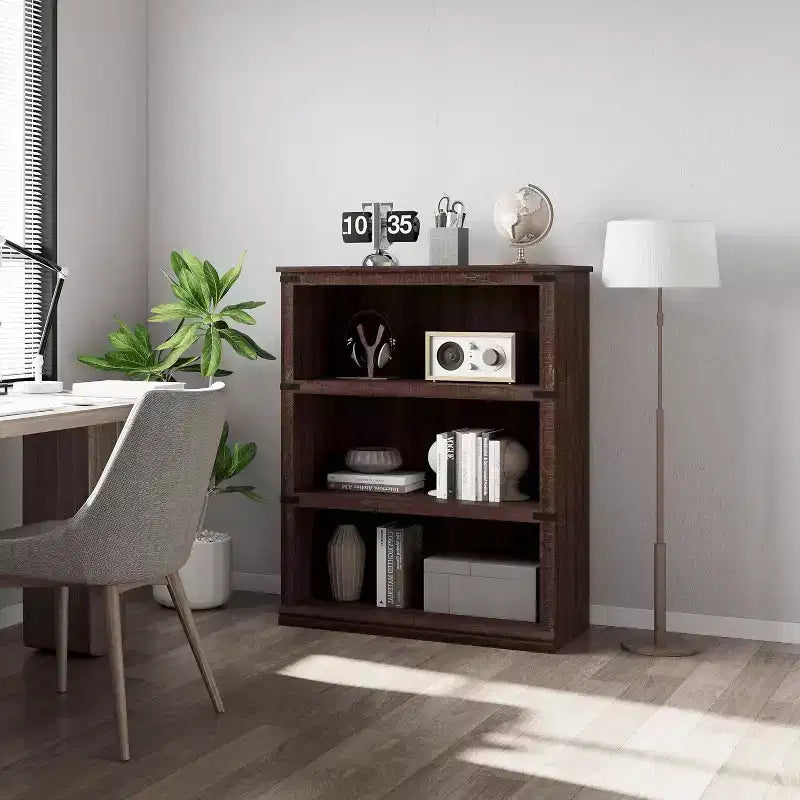 Libreria in legno a 5 ripiani con struttura rustica, scaffale portaoggetti alto 100 cm