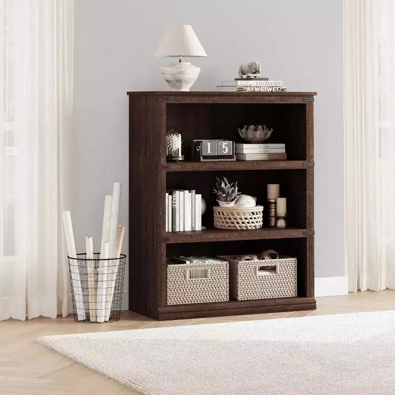 Libreria in legno a 5 ripiani con struttura rustica, scaffale portaoggetti alto 100 cm