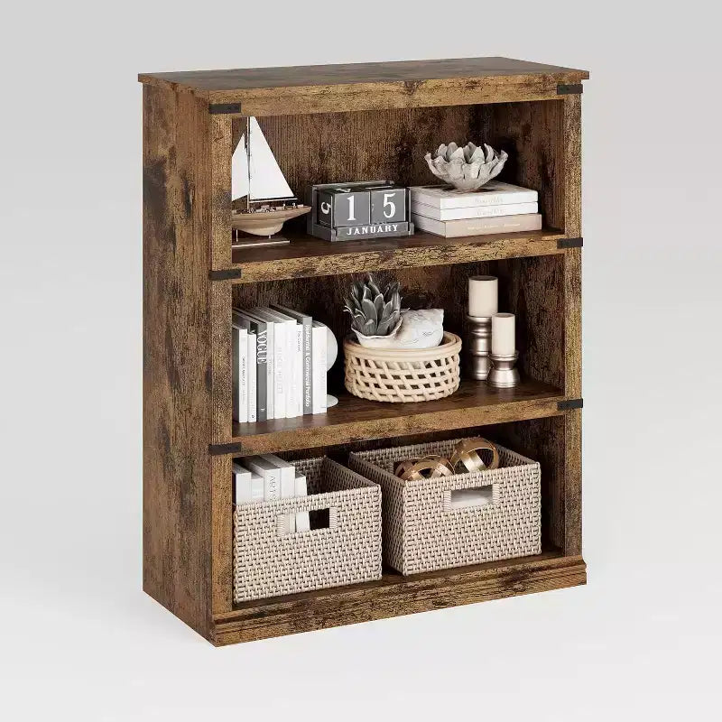 Libreria in legno a 5 ripiani con struttura rustica, scaffale portaoggetti alto 100 cm