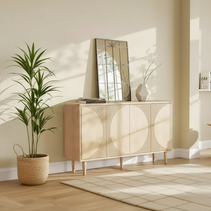 Cassettiera/credenza moderna in rovere chiaro da 150 cm con ante, per sala da pranzo e soggiorno