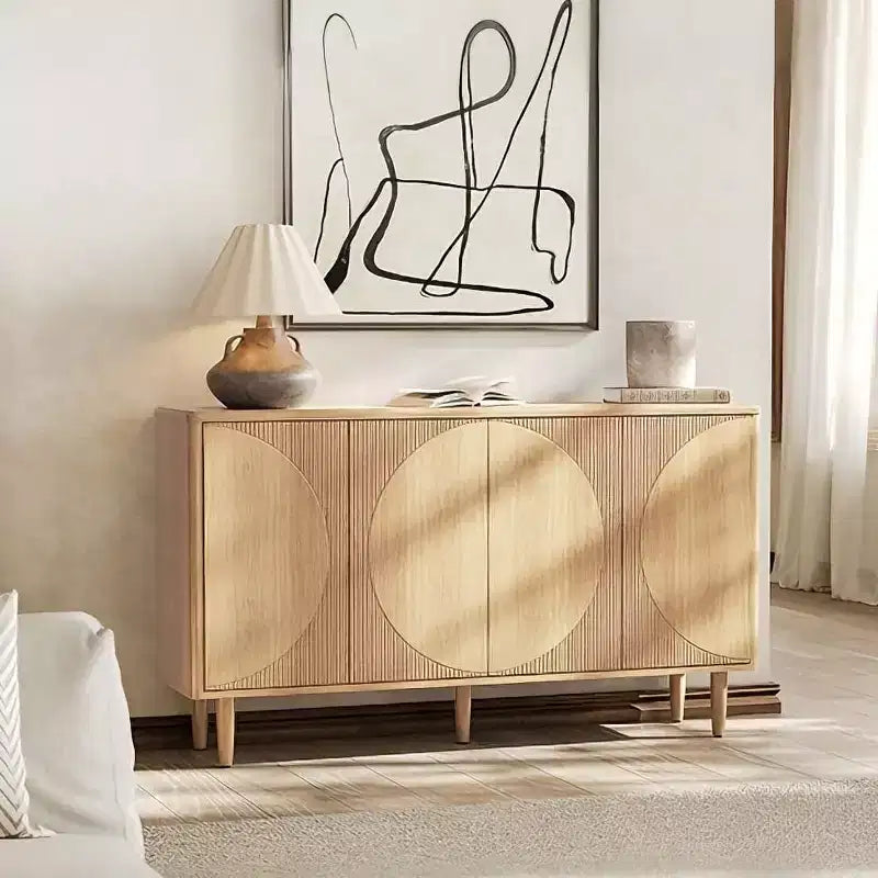 Cassettiera/credenza moderna in rovere chiaro da 150 cm con ante, per sala da pranzo e soggiorno