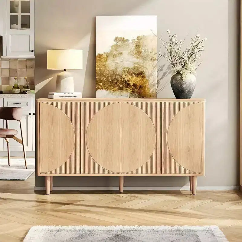 Cassettiera/credenza moderna in rovere chiaro da 150 cm con ante, per sala da pranzo e soggiorno