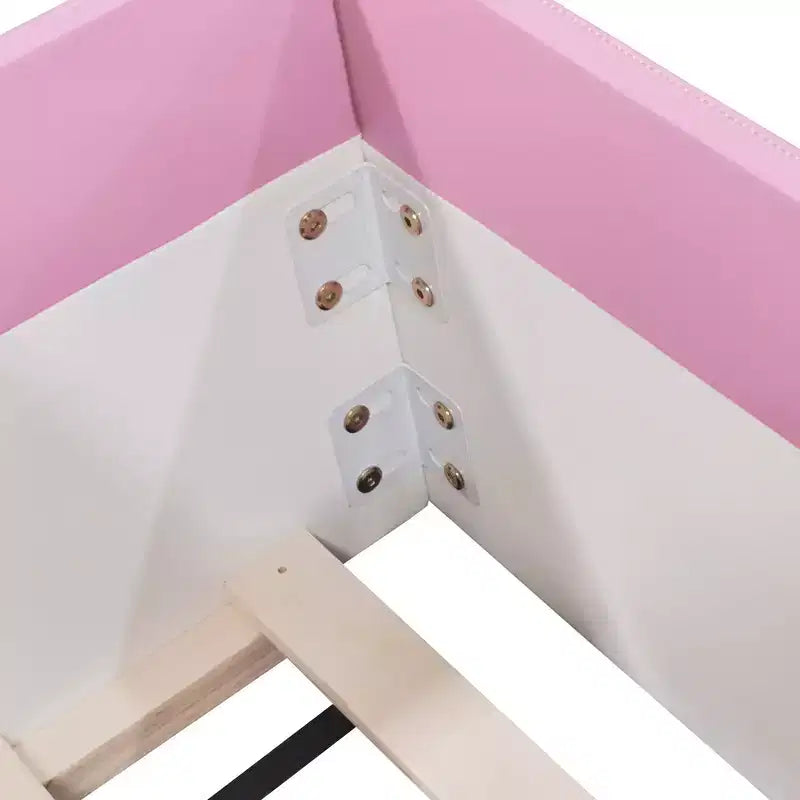 Struttura letto a giorno a pavimento con recinzione e scale – Imbottita, Singolo/Matrimoniale