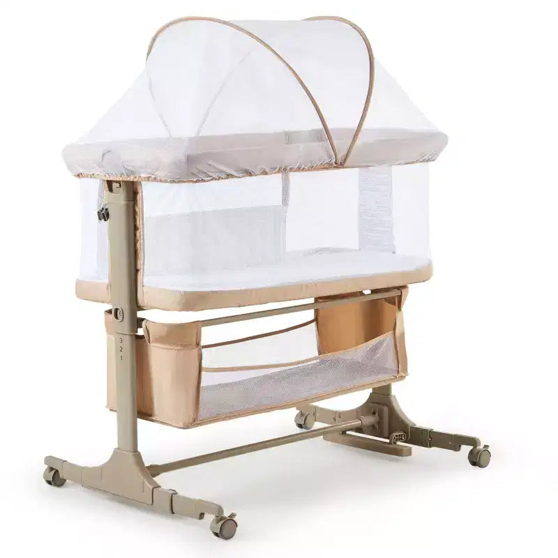Acekool Bedside Bassinet Baby Sleeper, 3 in 1 Co Sleeper Crib with Mosquito Net, Adjustable Height, Wheels and Storage Basket