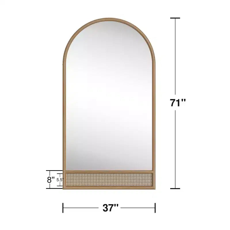 Specchio arcuato a figura intera da 71 x 37 pollici con cornice in legno massello di rattan
