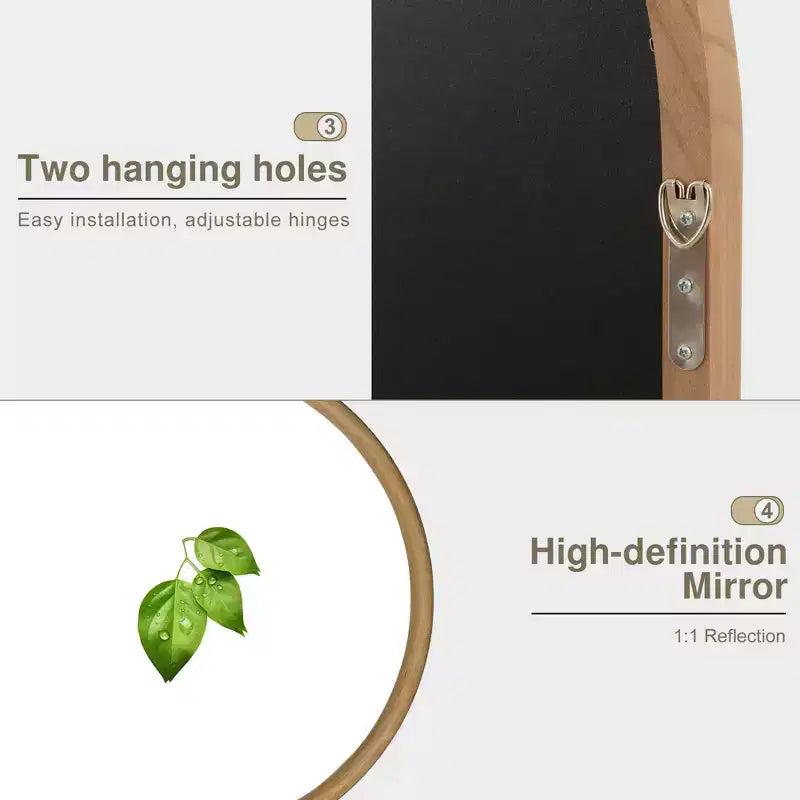 Specchio arcuato a figura intera da 71 x 37 pollici con cornice in legno massello di rattan