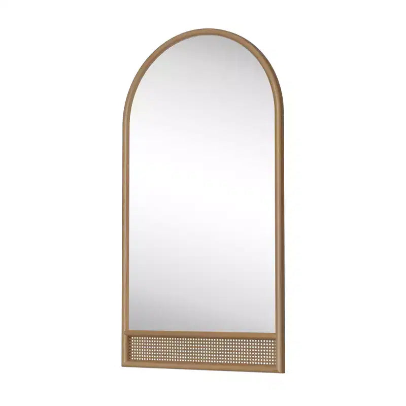 Specchio arcuato a figura intera da 71 x 37 pollici con cornice in legno massello di rattan