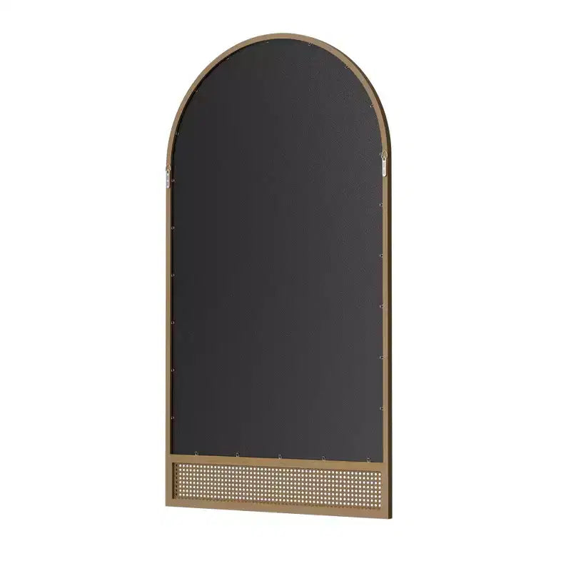 Specchio arcuato a figura intera da 71 x 37 pollici con cornice in legno massello di rattan