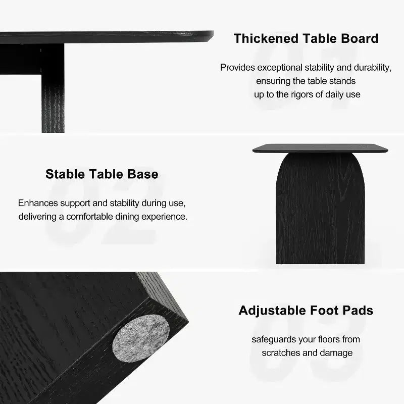 Tavolo da pranzo da fattoria con gambe ad arco da 170 x 85 cm, 6 posti, piano in legno nero