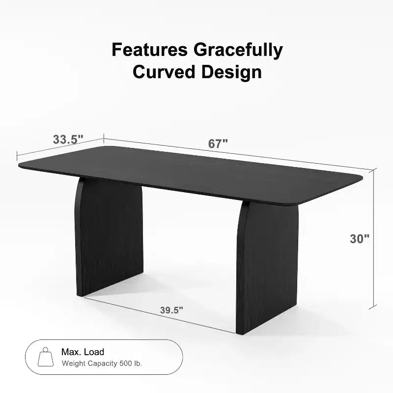 Tavolo da pranzo da fattoria con gambe ad arco da 170 x 85 cm, 6 posti, piano in legno nero