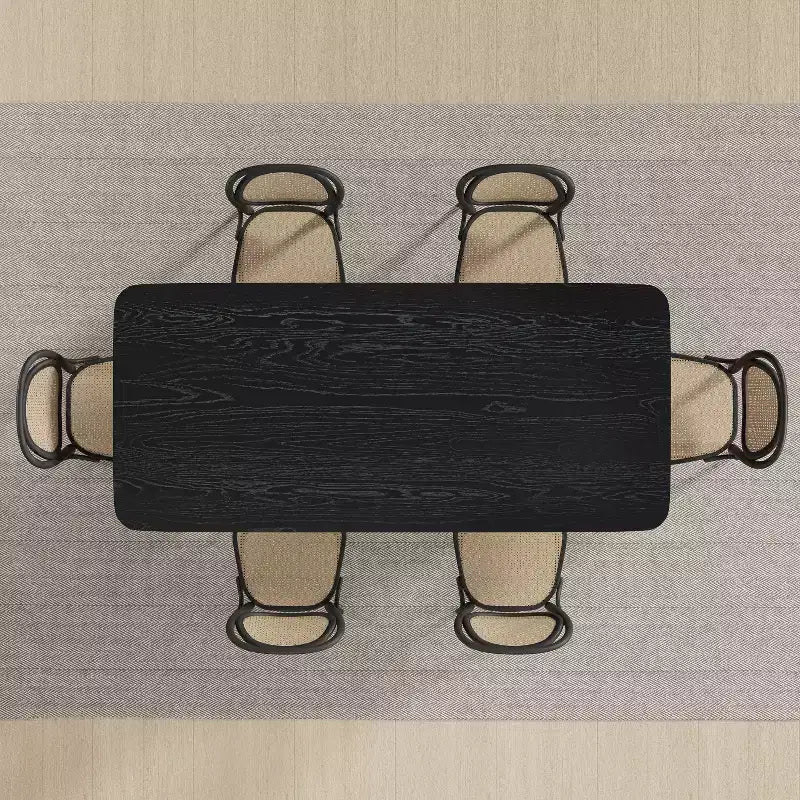 Tavolo da pranzo da fattoria con gambe ad arco da 170 x 85 cm, 6 posti, piano in legno nero