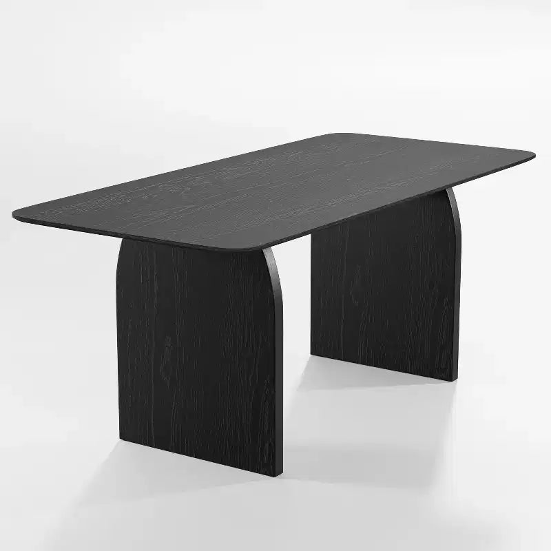 Tavolo da pranzo da fattoria con gambe ad arco da 170 x 85 cm, 6 posti, piano in legno nero