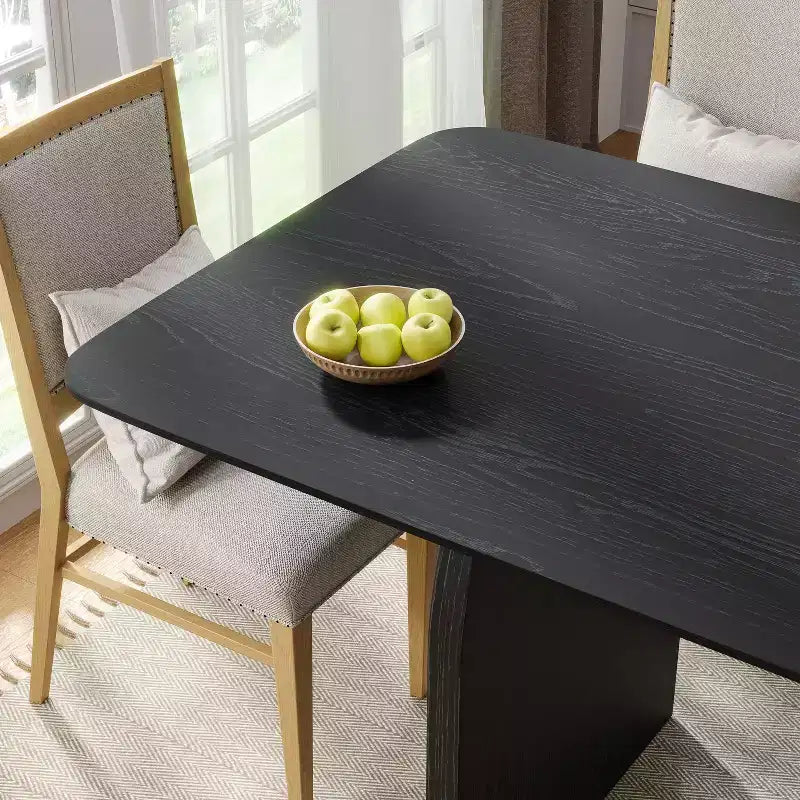Tavolo da pranzo da fattoria con gambe ad arco da 170 x 85 cm, 6 posti, piano in legno nero