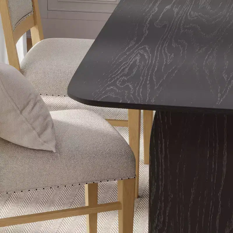 Tavolo da pranzo da fattoria con gambe ad arco da 170 x 85 cm, 6 posti, piano in legno nero