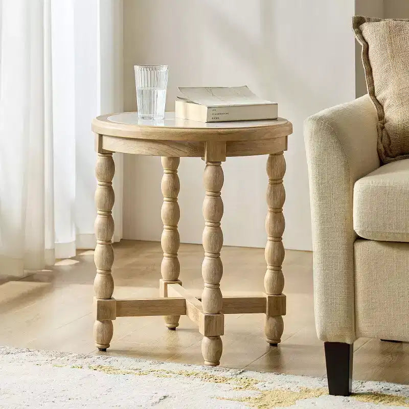 Tavolino stile rustico con ripiano effetto marmo