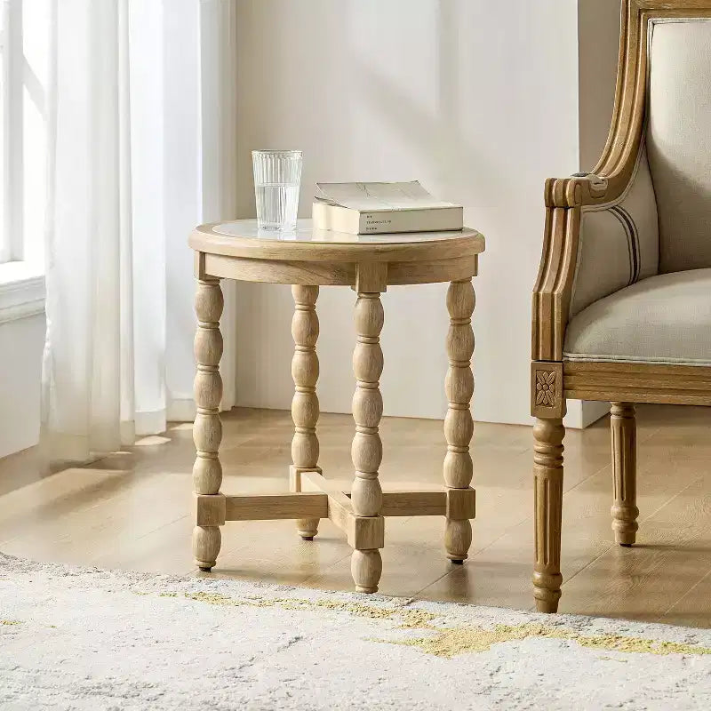 Tavolino stile rustico con ripiano effetto marmo
