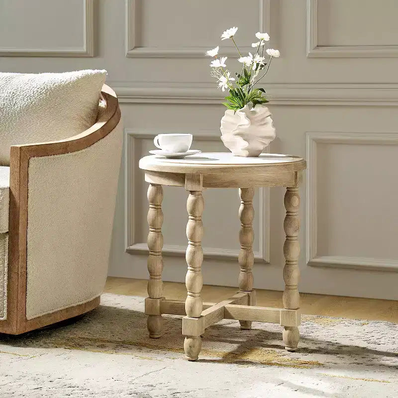 Tavolino stile rustico con ripiano effetto marmo