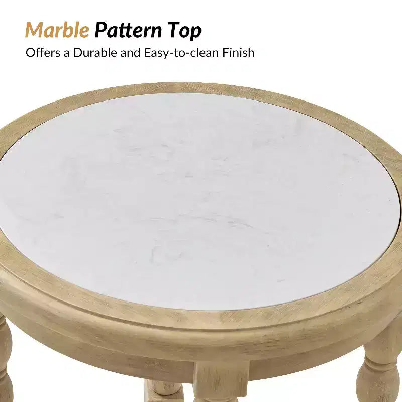 Tavolino stile rustico con ripiano effetto marmo