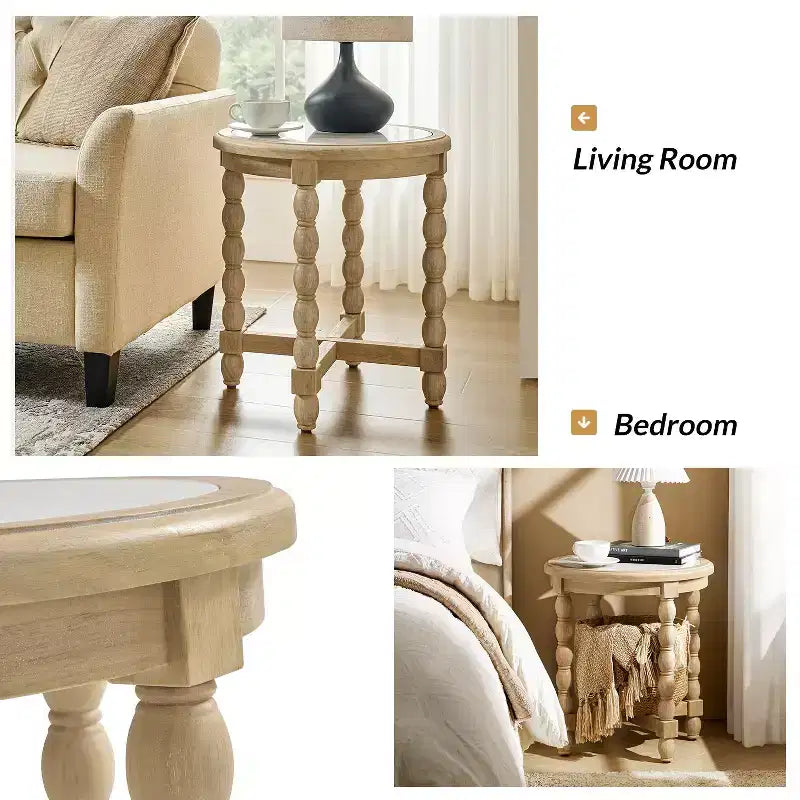 Tavolino stile rustico con ripiano effetto marmo
