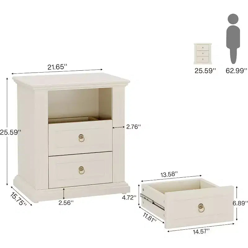 Comodino a 3 cassetti, comodino moderno con cassetti portaoggetti - Beige