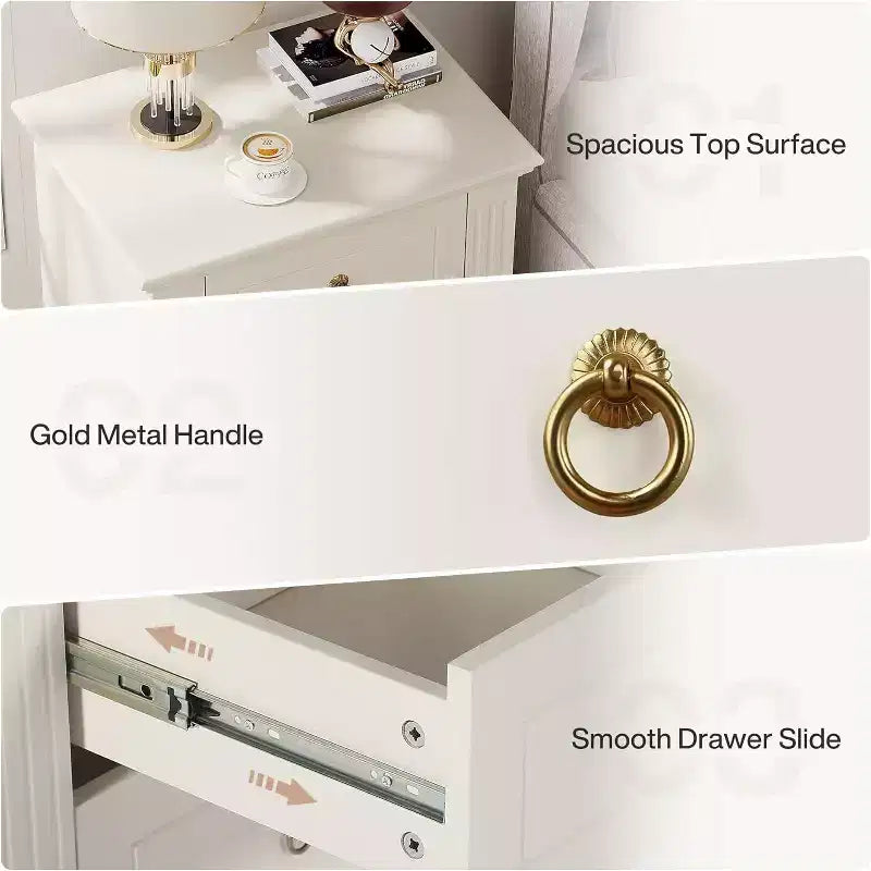 Comodino a 3 cassetti, comodino moderno con cassetti portaoggetti - Beige