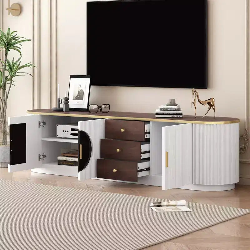Mobile TV moderno e minimalista da 70,8 pollici, adatto per TV fino a 80 pollici, 3 cassetti e 1 ripiano, maniglie in metallo - Bianco