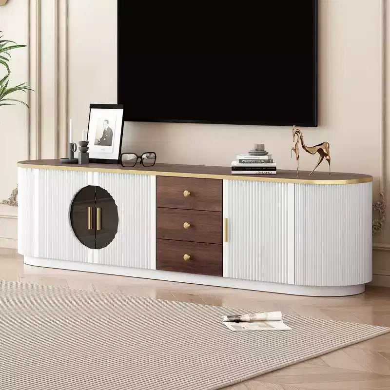 Mobile TV moderno e minimalista da 70,8 pollici, adatto per TV fino a 80 pollici, 3 cassetti e 1 ripiano, maniglie in metallo - Bianco