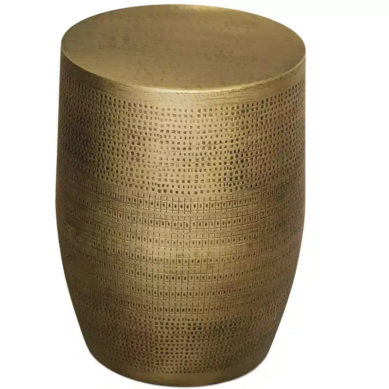 Tavolino rotondo in metallo con motivo Boho Morse, 15"L x 20"H - Ottone anticato, completamente assemblato