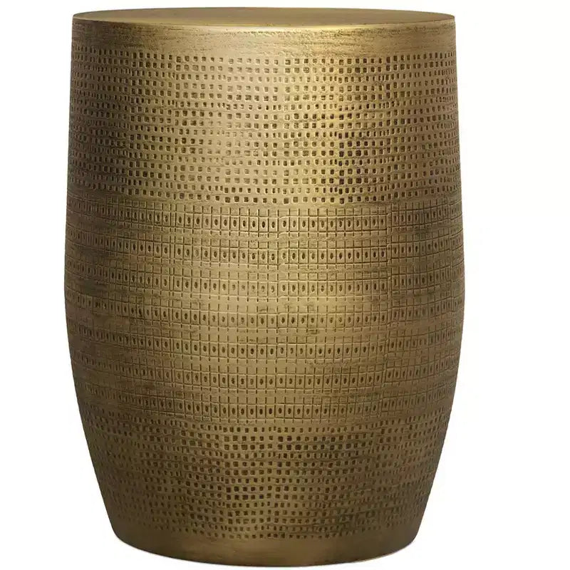 Tavolino rotondo in metallo con motivo Boho Morse, 15"L x 20"H - Ottone anticato, completamente assemblato
