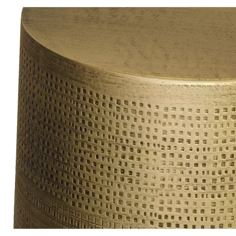 Tavolino rotondo in metallo con motivo Boho Morse, 15"L x 20"H - Ottone anticato, completamente assemblato