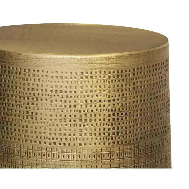 Tavolino rotondo in metallo con motivo Boho Morse, 15"L x 20"H - Ottone anticato, completamente assemblato