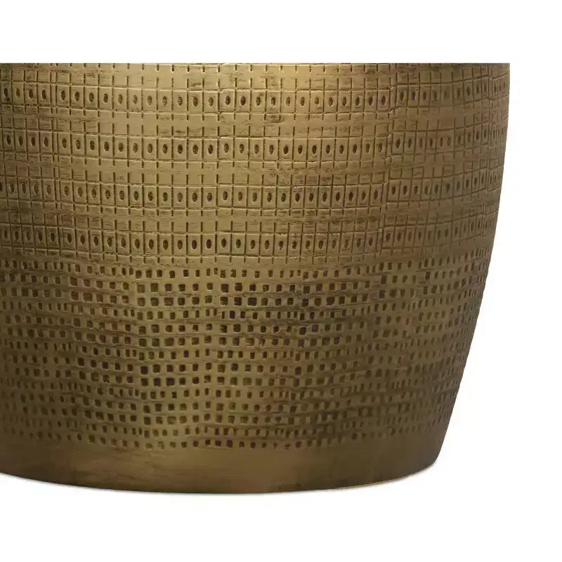 Tavolino rotondo in metallo con motivo Boho Morse, 15"L x 20"H - Ottone anticato, completamente assemblato
